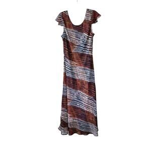 Midnight Velvet Womens Geometric Stripe Pattern Maxi Dress Size 14 Event Wedding